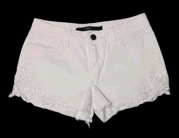 Harper Pants - Harper Lace Trim Denim Shorts Womens 25 White Distressed Festival Boho Coquette